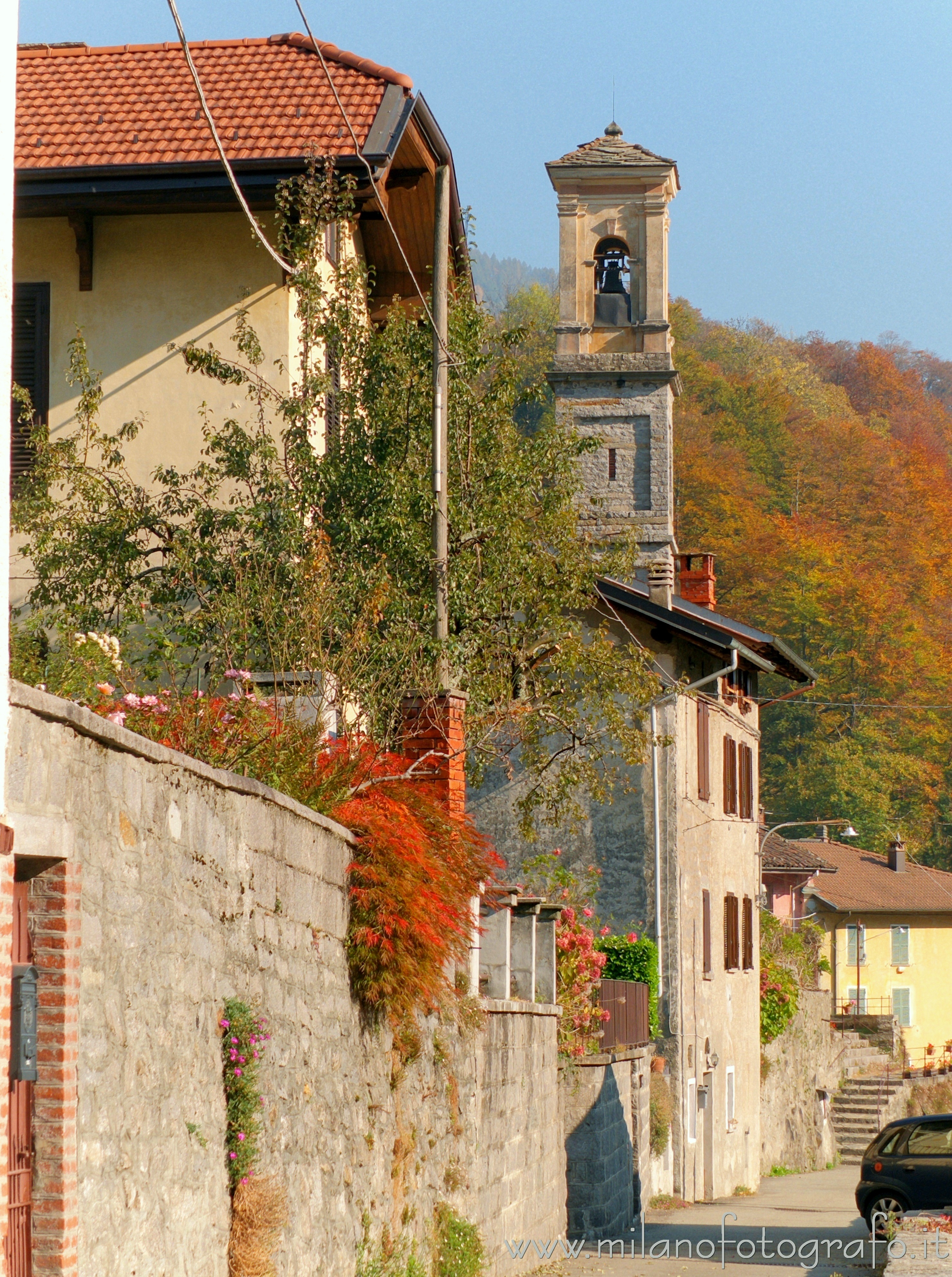 Campiglia Cervo (Biella, Italy) - Street of the village in autumn in the hamlet Valmosca